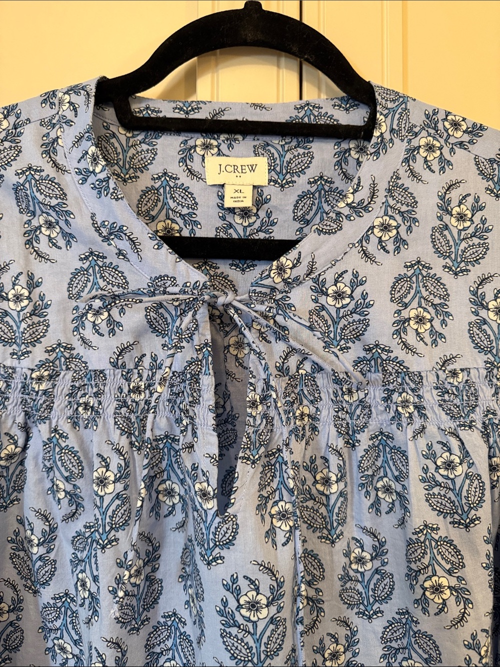 J.Crew Blue Floral Peasant Blouse XL Pintuck Boho Top - Picture 2 of 8